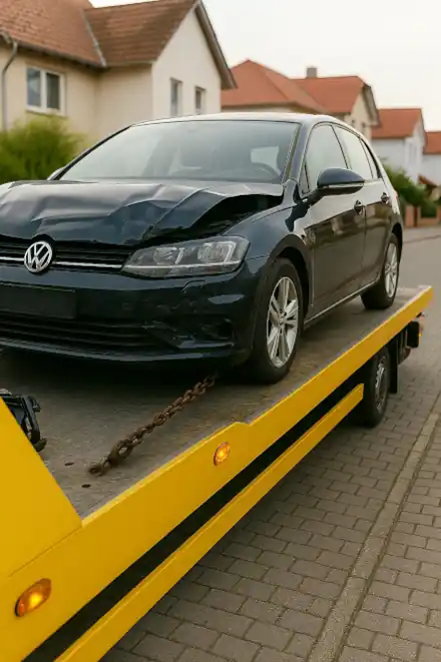 Ein defektes Auto wird beim Autoankauf in Bernau abgeschleppt, um den Verkaufsprozess zu starten.